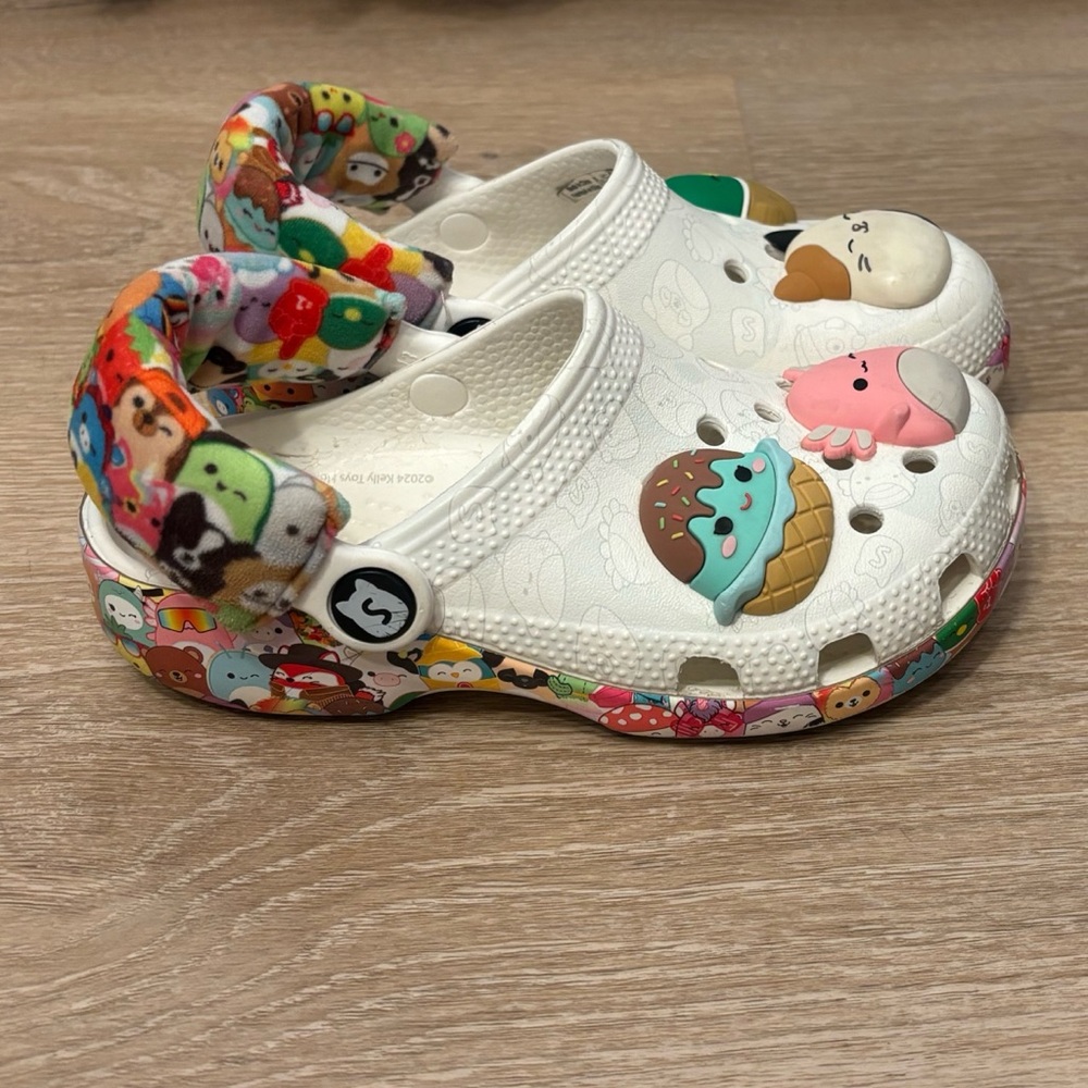 Squishmallows White Kids Clog Sandals with Colorful Character Strap